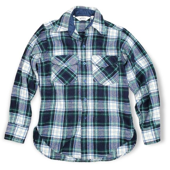 Vintage Woolrich Blue Plaid Flannel Men's S